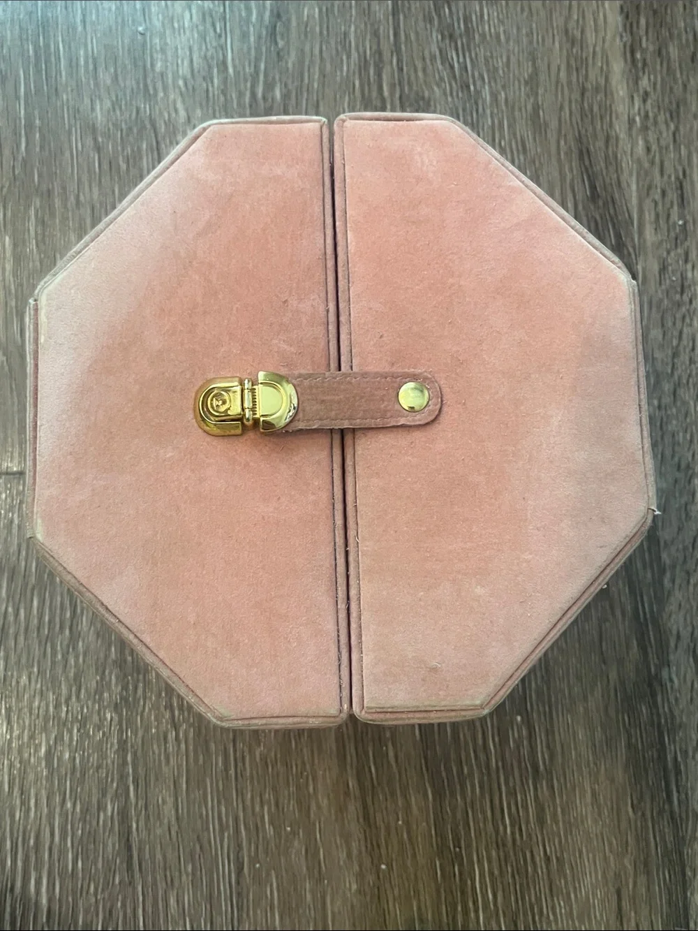 Vintage Wolf Designs Octagonal Pink Suede Jewelry Case with Gold Accent